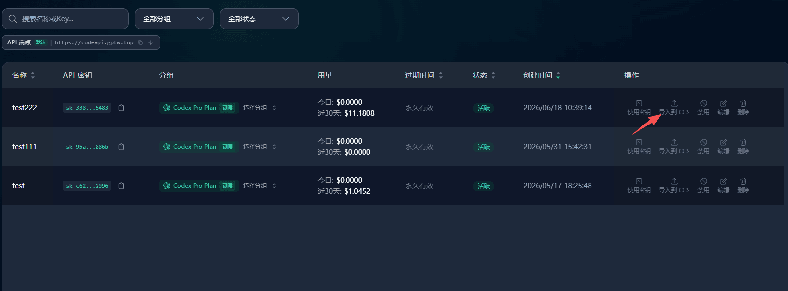 Code API 控制台中的导入到 CCS 按钮